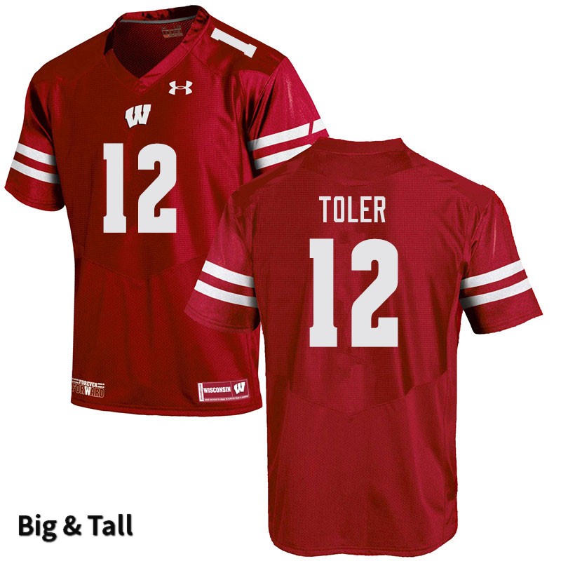 Wisconsin Badgers Men's #12 Titus Toler NCAA Under Armour Authentic Red Big & Tall College Stitched Football Jersey XR40M34ZA